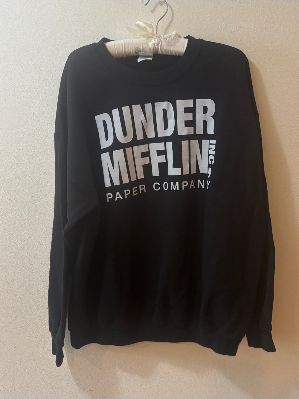 Gildan Black Crewneck Sweatshirt with White DUNDER MIFFLIN Print